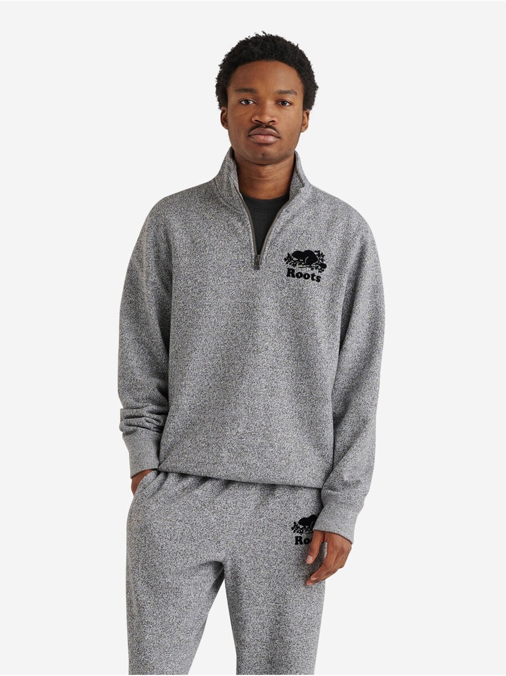 Roots Men's Grey Quarter-Zip Pullover Sweater